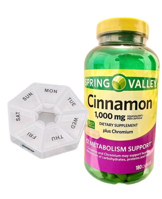 QUANTUM LEAP Weekly Pill Organizer, Includes a Spring Valley Cinnamon 1,000 mg, Dietary Supplement, 180 Capsules.