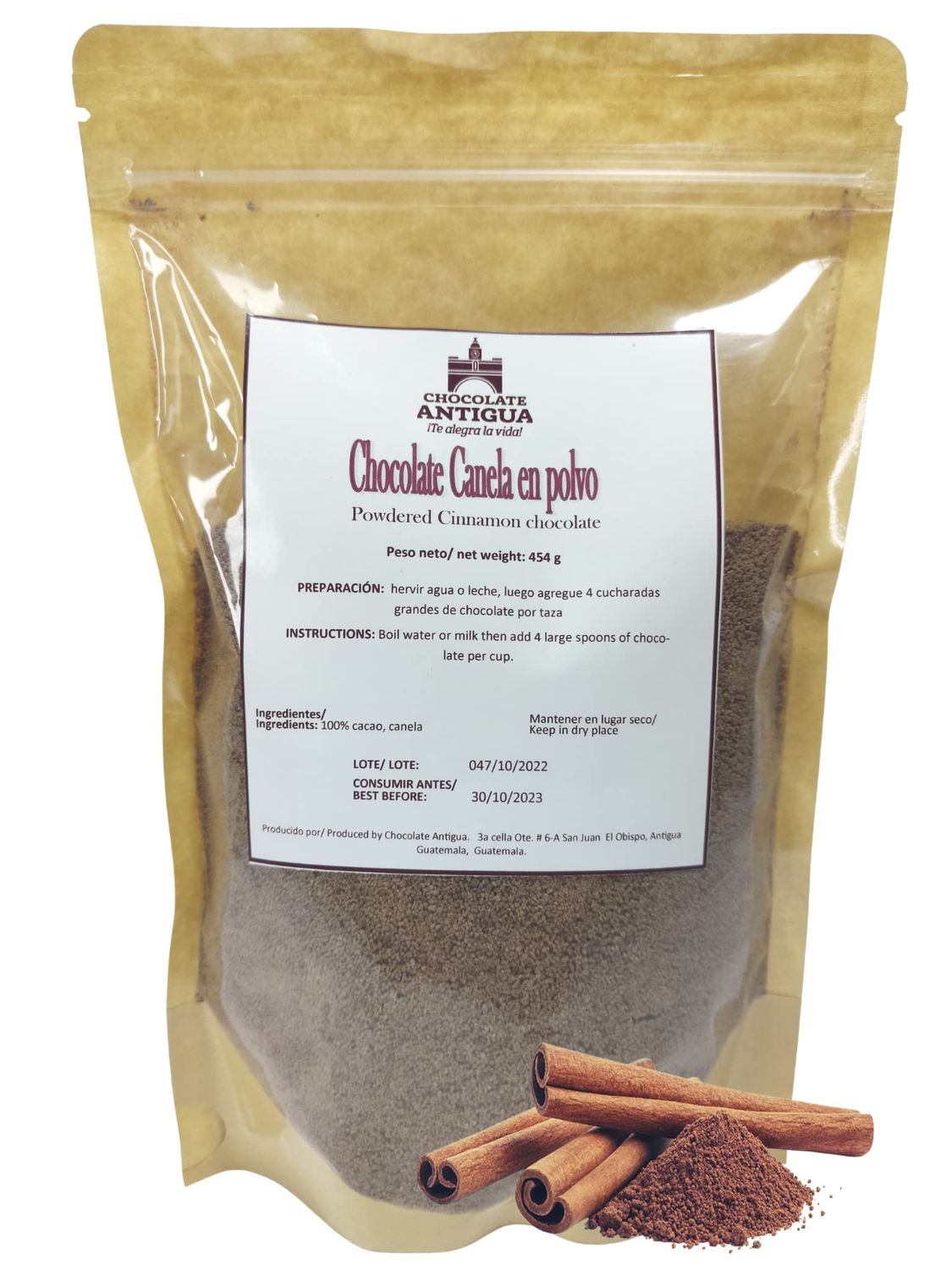 Chocolate Antigua, Handmade Hot Chocolate Drink, Mayan Cacao Powder, Hand Carved with All Natural Ingredients for a Perfect Taza - From San Juan del Obispo, Antigua Guatemala Cinnamon Canela