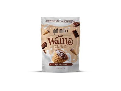 got milk? Mini Waffle Cones, Milk Chocolate, 4.24 Oz. 119g Resealable Bag, Delicious Milk Chocolate Filled Waffle Cone Bites, Mini Ice Cream Cones for Dessert or Snack, Retail Pack