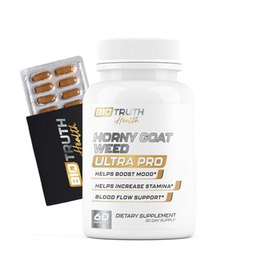 Horny Goat Weed 8 Active Ingredients - Pills for Men Fast Acting Rapid Blood Flow, Size, Stamina, Energy Booster 9 Ultra Ingredients for Males to Improve Vigor 3rd Party Tested - 60 Capsules