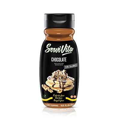 Sugar Free CHOCOLATE Syrup Zero Calories and Fat Free, 10.6 FL OZ - No Sugar Chocolate Syrup Dessert Topping Gluten-Free, Non-GMO, Vegan and Keto Friendly - ServiVita