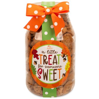 100 North Oh Sugar Sweets 10 Ounce Decorative Container With Green and Orange Bow, Fall Autumn Design Tasty Delicious Chocolate Chip Cookies, Little Treat Someone Sweet