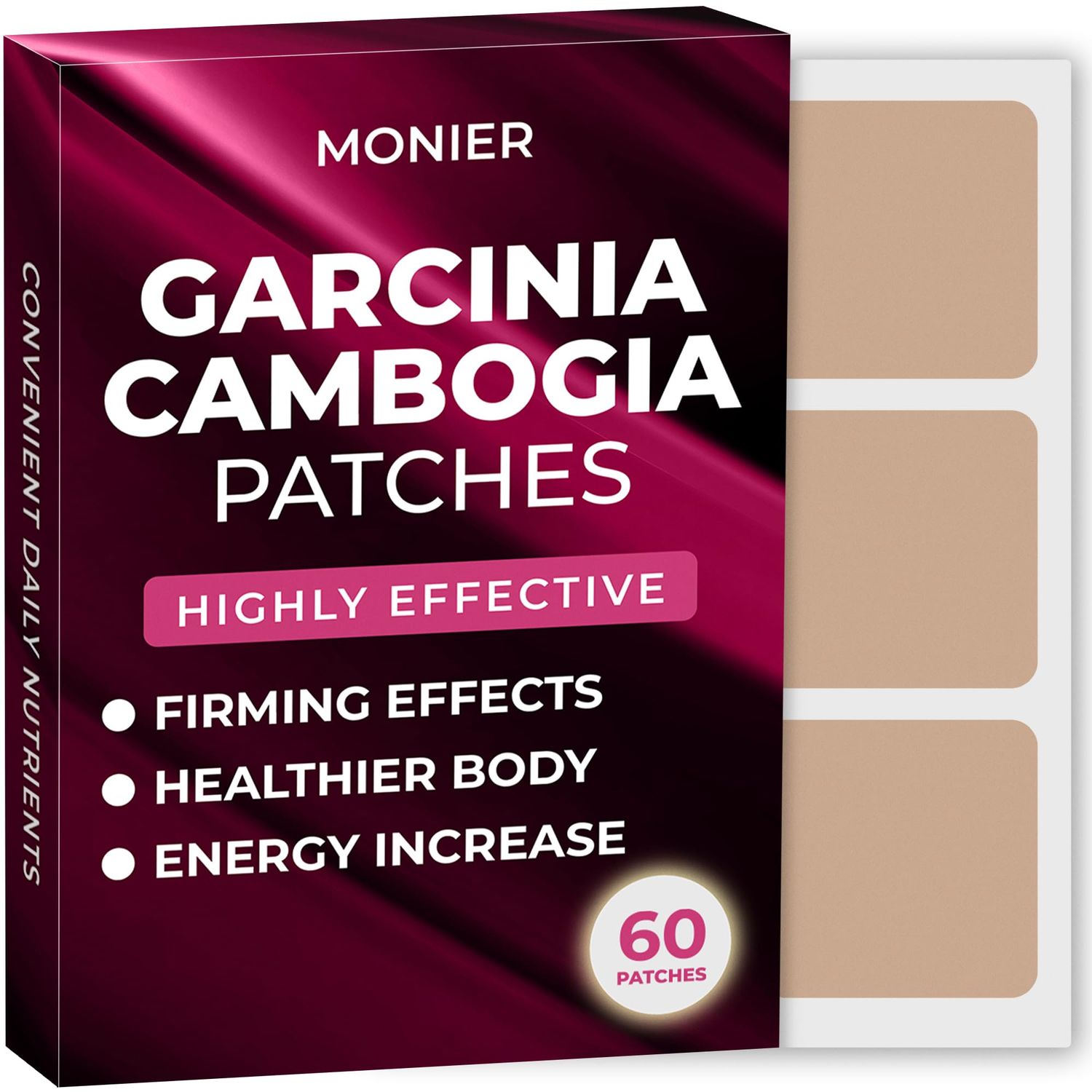 MONIER Garcinia Cambogia Patches Pack of 60 - 100 Natural Patch for Women and Men - with B12 Potassium - Energy, Focus Body Support - Enhanced Formula