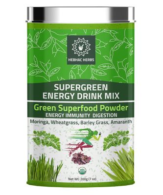 Organic Super Green Energy Drink Mix Powder 200g 7 oz Moringa Powder, Wheat Grass Powder, Barley Grass Powders, Amaranth Powder, Greens Superfood, Natural Energy Drink Mix 200g