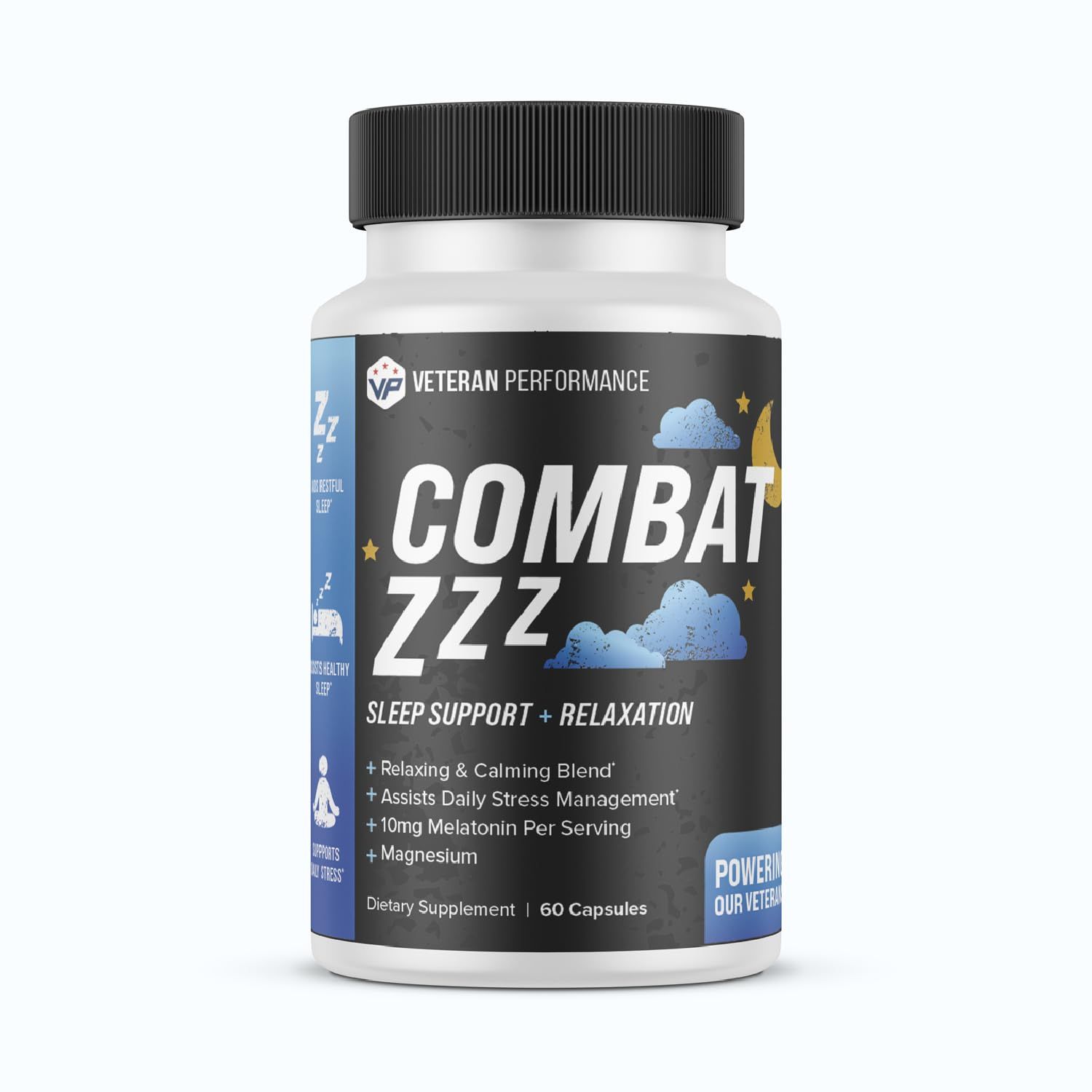 Veteran Performance Combat ZZZ Natural Sleep Relaxation Aids for Adults - Sleep Supplement with Melatonin L-Theanine Vitamin B6 GABA Magnesium Sleep Aid 60 Pills 60 Count Pack of 1