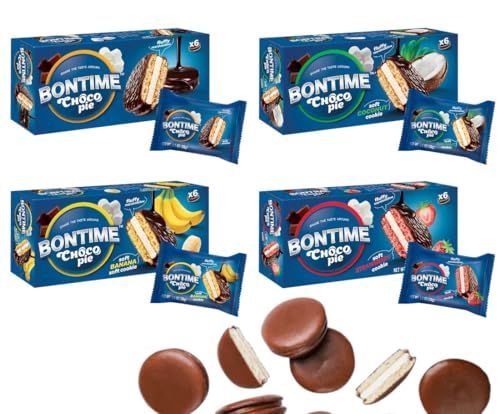 TONDI Choco Pie COCONUT, STRAWBERY, BANANA VANILLA Marshmallow - Chocolate Pies Offer a Delightful Experience Whenever You Need a Delicious Pick-Me-Up- Choco Biscuit is Ideal for on-the-Go Enjoyment