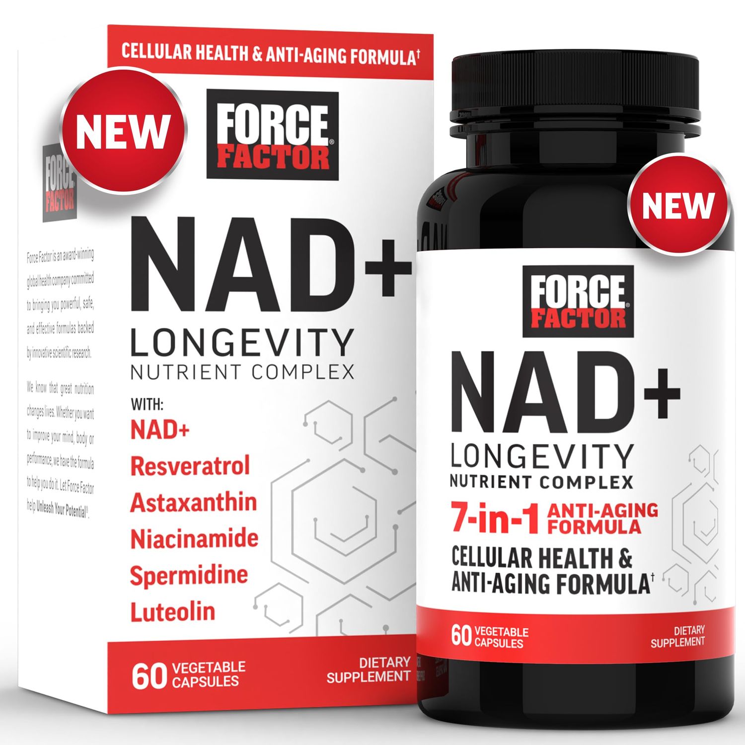 FORCE FACTOR NAD NMN or Nicotinamide Riboside Alternative with Resveratrol, Astaxanthin, Spermidine Luteolin Complex, NAD to Support Cellular Health Healthy Aging, 60 Capsules