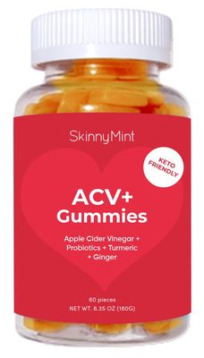 SkinnyMint Super ACV Gummies, 4-in-1 Unique Blend of Apple Cider Vinegar, Probiotics, Turmeric Ginger to Boost Gut Health and Digestion, Metabolism and Immune Support, 60 Count