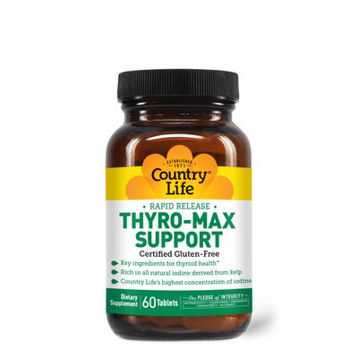 Country Life Thyro-Max Support - Kelp-Derived Iodine L-Tyrosine Thyroid Supplement for Men and Women - B Vitamins, Gluten-Free, Vegan, Kosher - 60 Capsules
