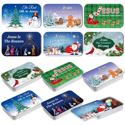 Tioncy 12 Pcs Christian Christmas Mint Candy Tins Gift Jesus Christmas Stocking Stuffers for Adults Teens Birth of Jesus Christ, 6 Styles