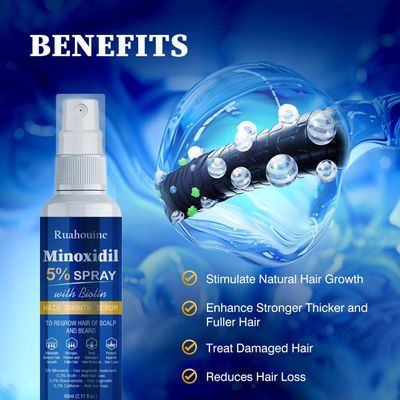 5 Minoxidil Hair Growth Spray with Brush for Women Men, Minoxidil Biotin for Men Beard, 60ml 2.11 fl.oz