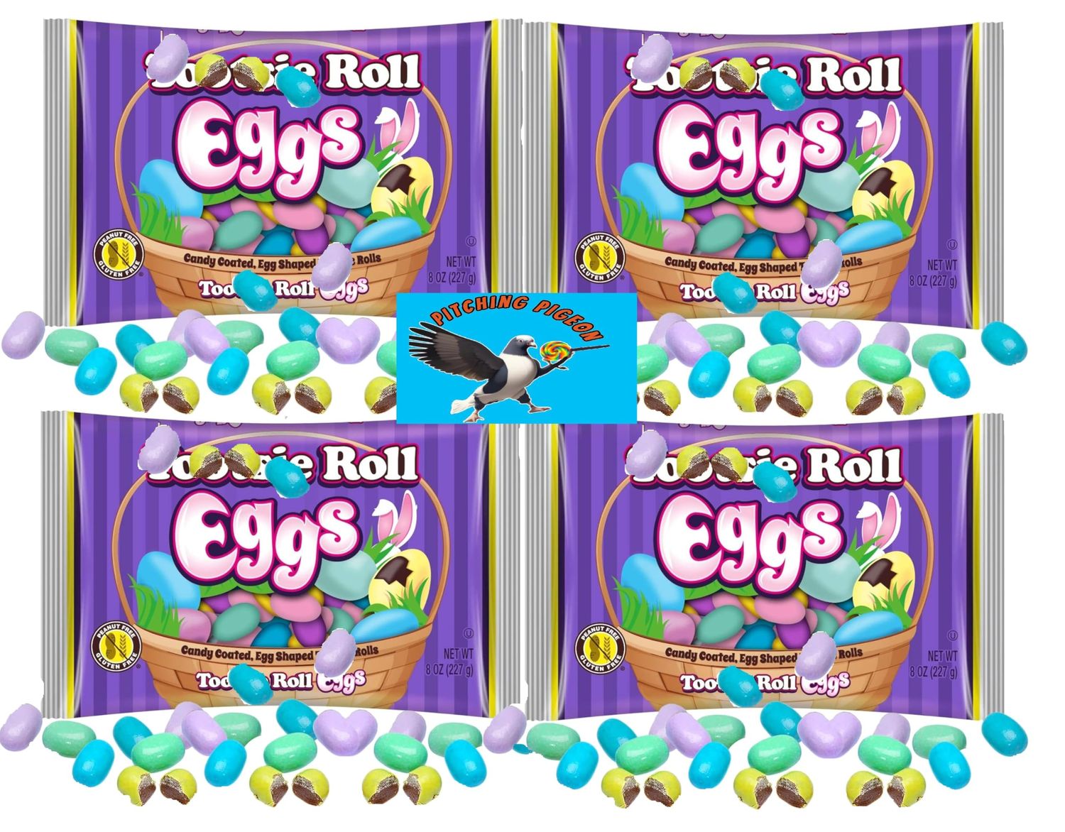 Tootsie Candy Coated Rolls Egg Shaped Candies 32oz Bulk - Easter Basket Gifts and Egg Hunt Stuffers - Includes PITCHING PIGEON Brand Magnet