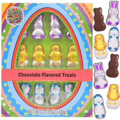 Chocolatey Bunnies, Chicks, and Sheep, Individually Wrapped Easter Candy, Basket Stuffers, 2.75 Inches, 12 Pieces