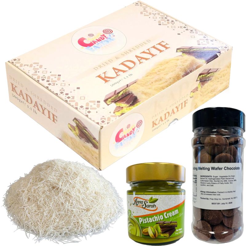Premium 500gr Dried Shredded Kadayif200gr Pistachios Cream 280gr Melting Chocolate, 3 Items for Dubai Chocolate, Kataifi Fillo Dough, Kurutulmus Kadayif Pastry Dough, Phyllo Dough