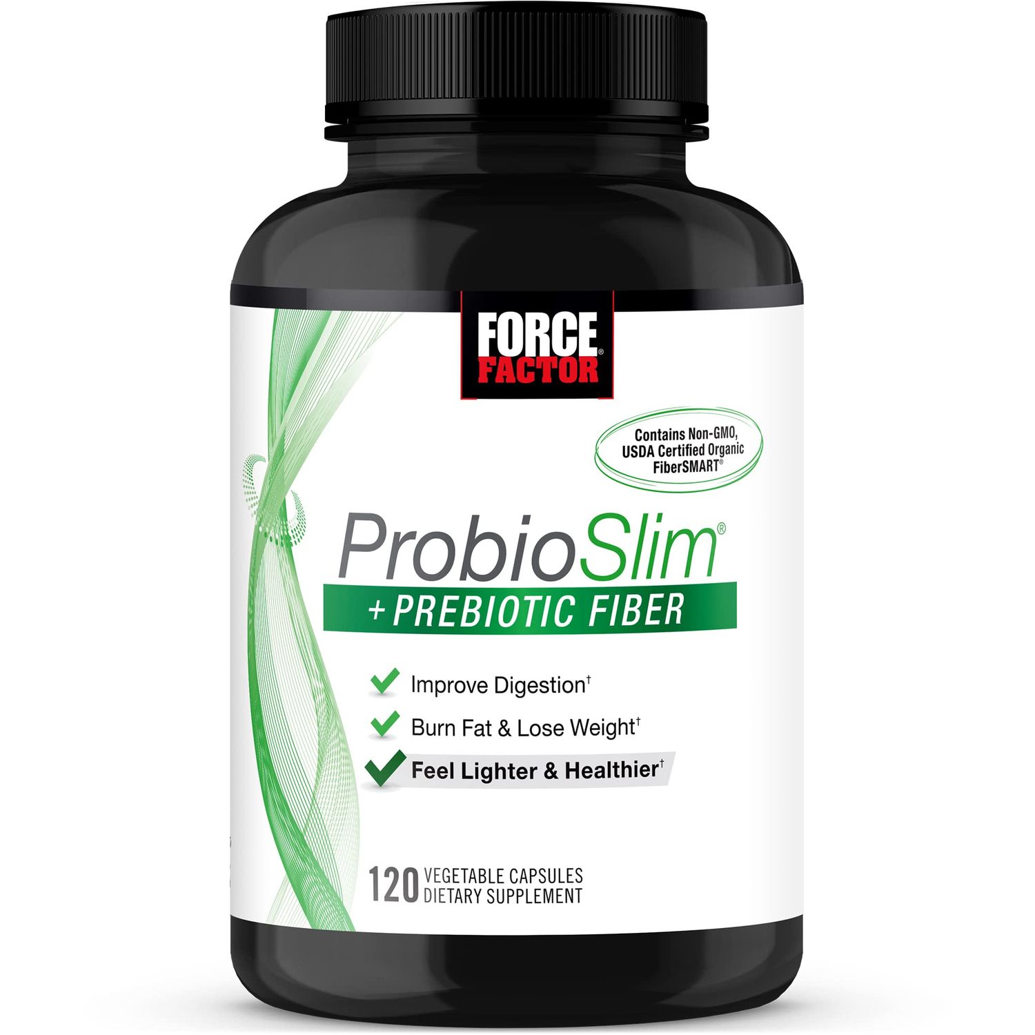 Force Factor ProbioSlim Prebiotic Fiber Weight Loss Supplement for Women and Men, Probiotic and Prebiotic Digestive Health Support with Green Tea Extract and Psyllium Husk Fiber, 120 Capsules