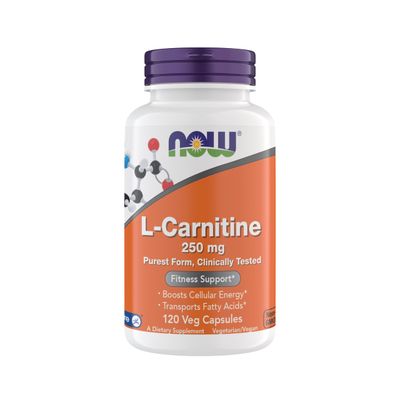 Now Supplements, L-Carnitine 250 mg, Purest Form, Amino Acid, Fitness Support, Metabolic Support 120 Vegetarian Capsules, Gluten Free, Vegan, Kosher, Non-GMO
