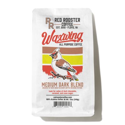 Red Rooster Coffee Waxwing All-Purpose Blend - Rich Nutty Medium Roast Blend With Hints of Praline, Nougat, and Dark Chocolate - 12 oz. Whole Bean