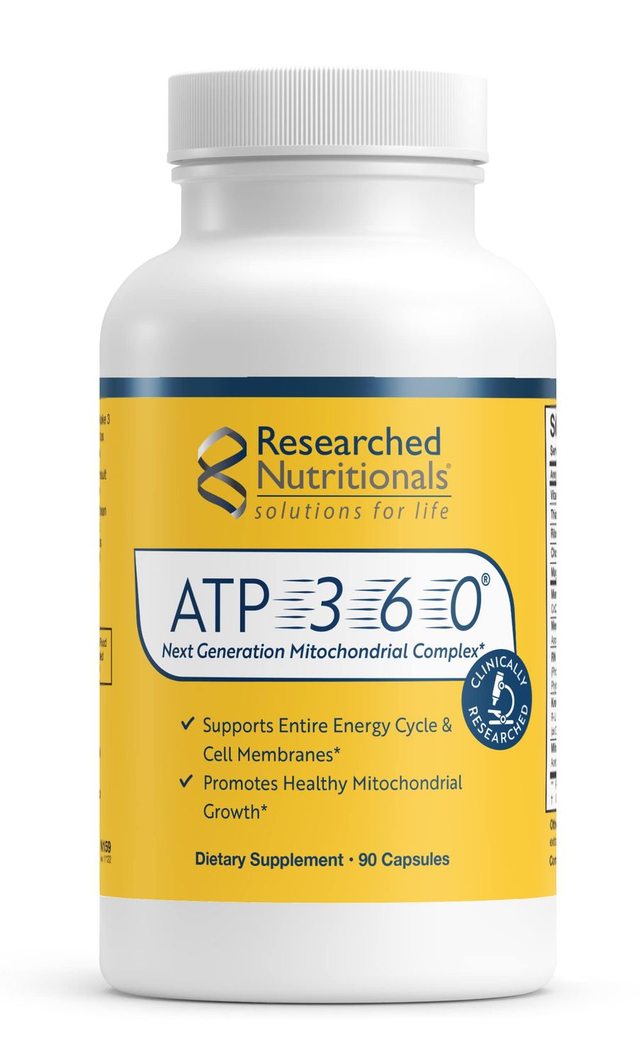 Researched Nutritionals ATP 360 Mitochondrial Supplements - ATP Supplements with Coq 10 Vitamins for Energy Support - Help Repair Mitochondrial Membranes 90 Capsules