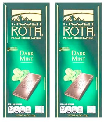 Moser Roth Dark Mint German Cacao 4.4oz Bar, Individually Wrapped Dark Chocolate Squares, Keto Friendly Sweets Low Carb Snack Dessert Food, 2 Pack