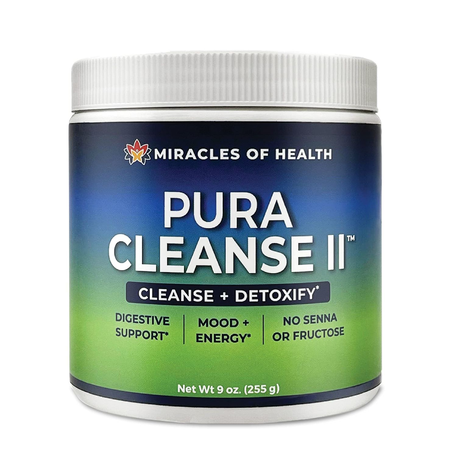 Miracles of Health Pura Cleanse II Super Herb Fiber Detox Drink - Daily Cleanse for The Colon, Lungs, Skin, and Kidneys - Made with 34 Ingredients, Soluable and Insoluable Fiber - 45 Day Supply