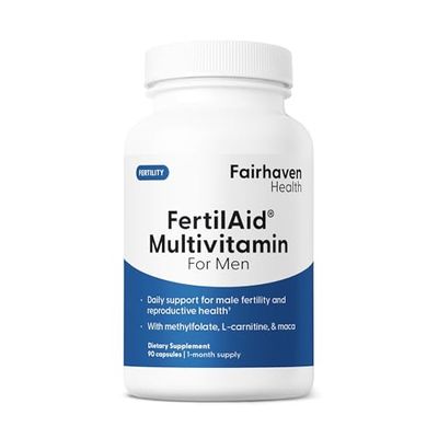 Fairhaven Health FertilAid for Men Fertility Supplements for Men Count and Motility Support Pre-Conception for Him Male Fertility Support Includes L-carnitine, Zinc, and Folate 90 Capsules