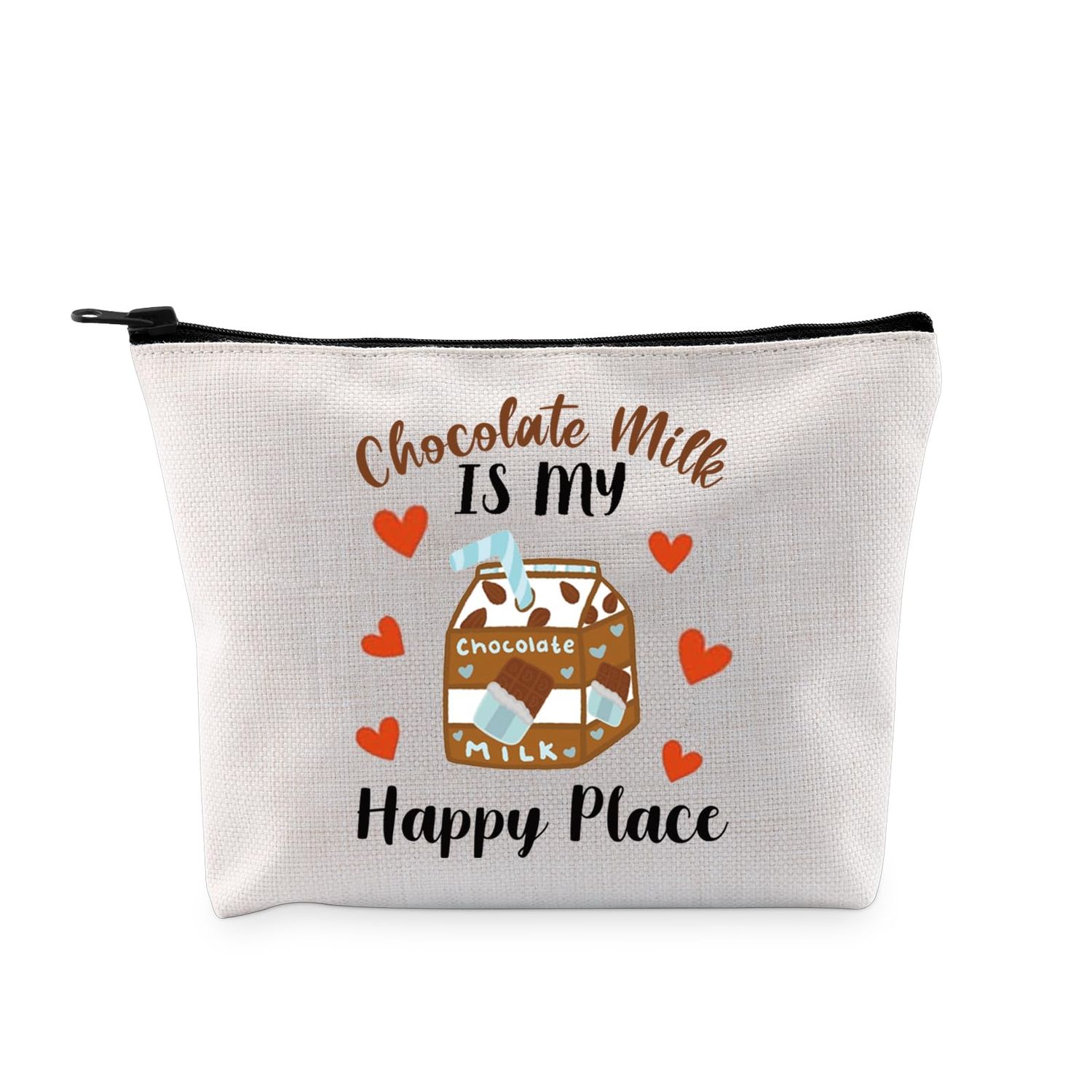 G2TUP Chocolate Milk Lover Gift Chocolate Milk Is My Happy Place Makeup Bag Chocolate Lover Cosmetic Bag Milk Drink Merch Chocolate Milk MB