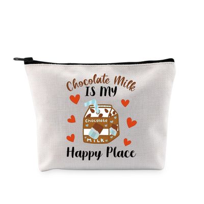 G2TUP Chocolate Milk Lover Gift Chocolate Milk Is My Happy Place Makeup Bag Chocolate Lover Cosmetic Bag Milk Drink Merch Chocolate Milk MB