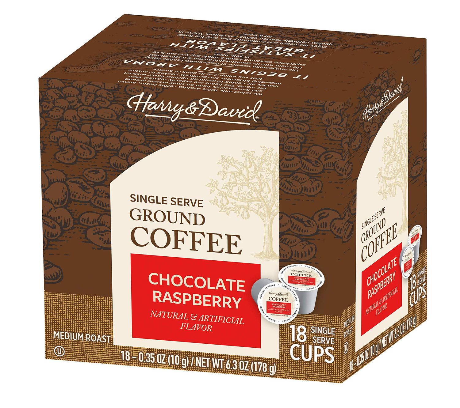 Harry David Single Serve Coffee, Chocolate Raspberry, 18 Single Serve Cups