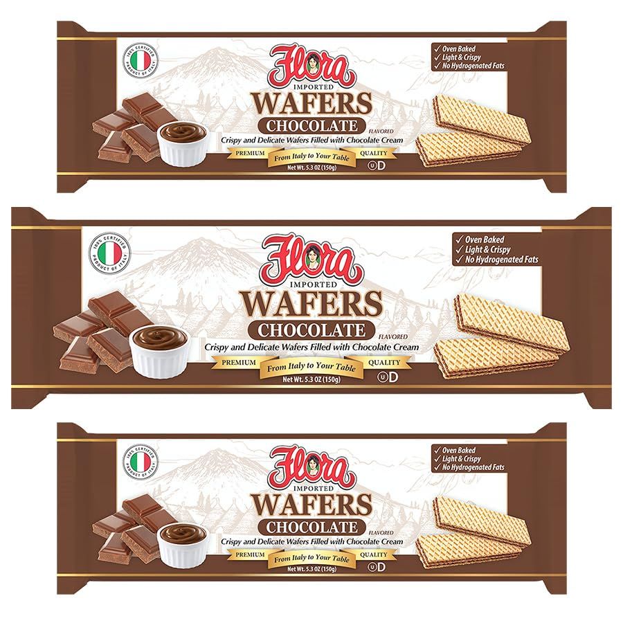 Flora Italian Wafers Chocolate - Crispy Italian Wafers Filled with Chocolate Cream - Oven-Baked - No Hydrogenated Fats - 5.3 oz 150g