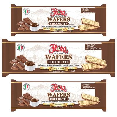 Flora Italian Wafers Chocolate - Crispy Italian Wafers Filled with Chocolate Cream - Oven-Baked - No Hydrogenated Fats - 5.3 oz 150g