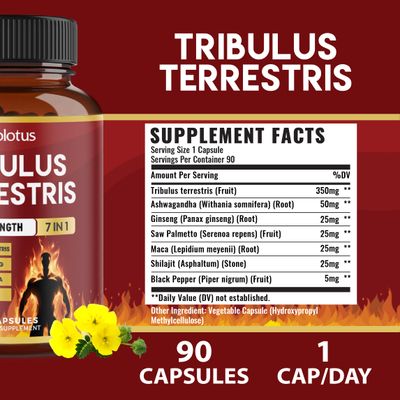Tribulus Terrestris Capsules with Ashwagndha, Panax Ginseng, Saw Palmetto, Maca, Shilajit - 90 Capsules - 3 Months Supply