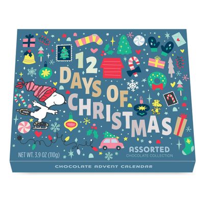 Peanuts Chocolate 12 Days Of Snoopy Christmas Advent Calendar 2024 Charlie Brown Woodstock Countdown Holiday Gifts for Kids Adults Men Women 12 Day Assorted Dark, Milk Truffle, Milk Toffee, Mint