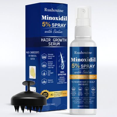 5 Minoxidil Hair Growth Spray with Brush for Women Men, Minoxidil Biotin for Men Beard, 60ml 2.11 fl.oz