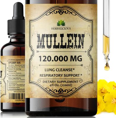 HERBALICIOUS Mullein Leaf Extract - Verbascum Thapsus Liquid Supplement - Lung Cleanse - Vegan Drops, Non-GMO 4 Fl Oz