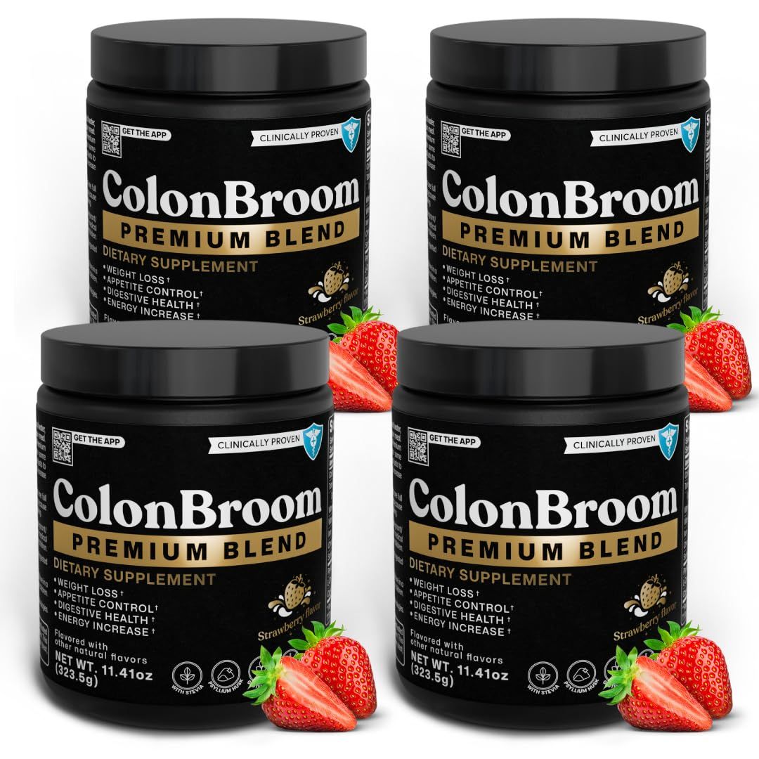 ColonBroom Premium Weight Management Supplement Strawberry - Colon Broom Psyllium Husk Fiber Powder Drink - Gluten Free, Non-GMO Colon Cleanse for Bloating Relief Gut Health, 200 Servings