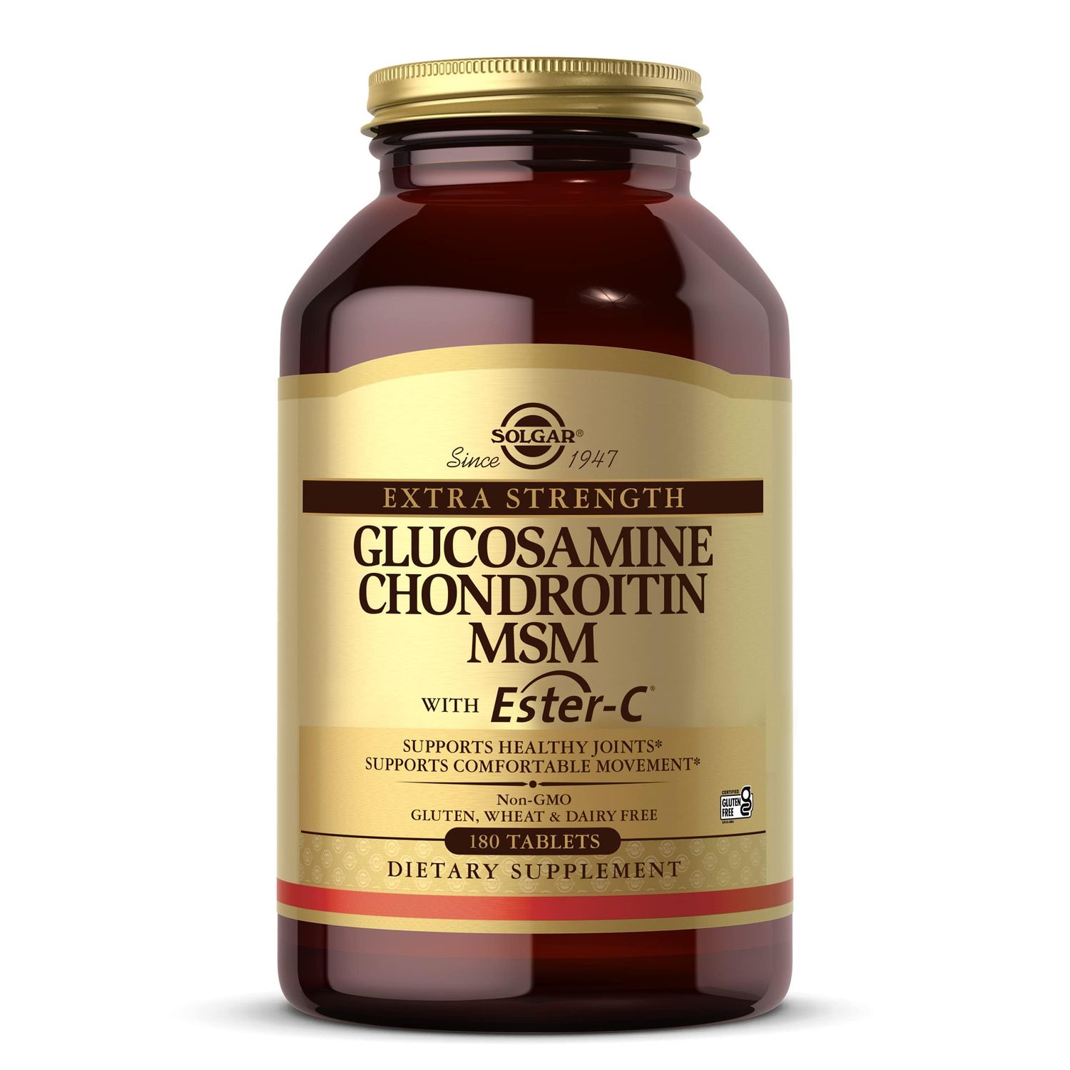 Solgar Extra Strength Glucosamine Chondroitin MSM w Ester-C, 180 Tablets - Promotes Healthy Joints, Supports Comfortable Movement Collagen Formation - Non-GMO, Gluten No, Dairy No - 60 Servings