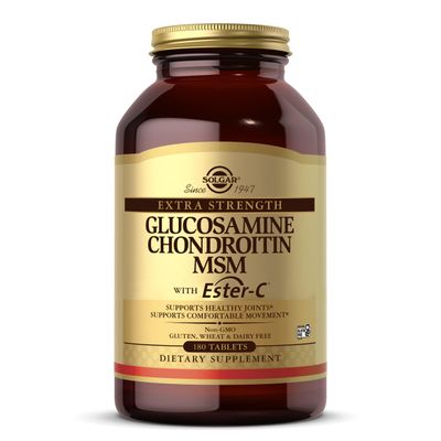 Solgar Extra Strength Glucosamine Chondroitin MSM w Ester-C, 180 Tablets - Promotes Healthy Joints, Supports Comfortable Movement Collagen Formation - Non-GMO, Gluten No, Dairy No - 60 Servings