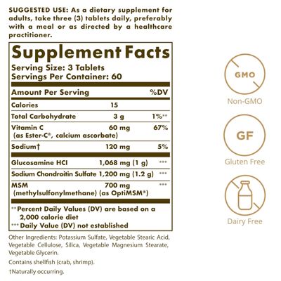 Solgar Extra Strength Glucosamine Chondroitin MSM w Ester-C, 180 Tablets - Promotes Healthy Joints, Supports Comfortable Movement Collagen Formation - Non-GMO, Gluten No, Dairy No - 60 Servings