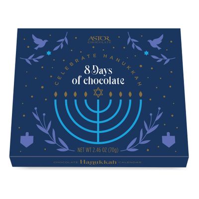 Astor Chocolate 8 Days Of Hannukah Advent Calendar Chocolates Coins 2024, Menorah Candles Chocolates, Family Holiday Food Gifts for Kids Adults Men Women