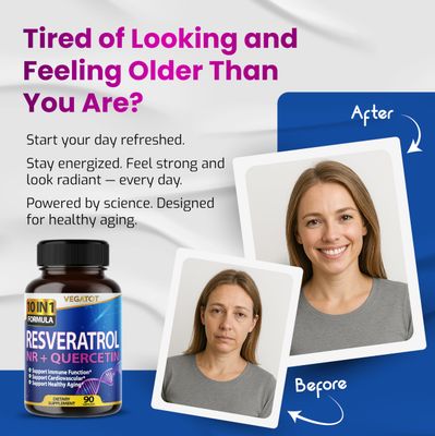 VEGATOT 10 in 1 High Strength Resveratrol with Quercetin Healthy Aging Immune Brain Boost Joint Support 90 Count Pack of 1