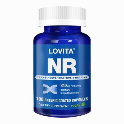 Lovita NR Nicotinamide Riboside 840 mg, NAD Supplement with Trans-Resveratrol and Betaine, Promote NAD Plus Levels, Healthy Aging, 100 Vegan Enteric-Coated Capsules