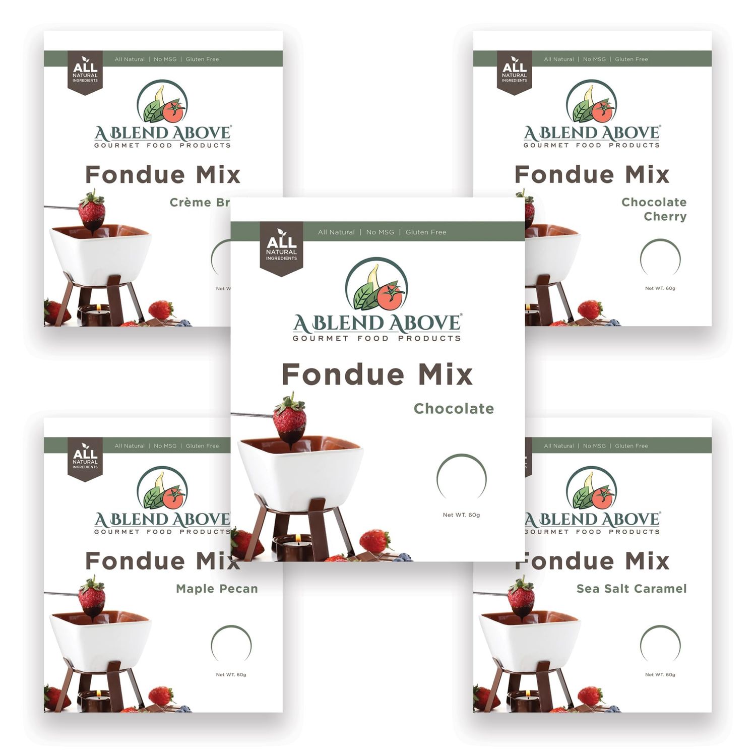 A Blend Above Fondue Mix, Best Sellers - Creme Brulee, Sea Salt Caramel, Maple Pecan, Chocolate Cherry, and Chocolate,2.12 ounces