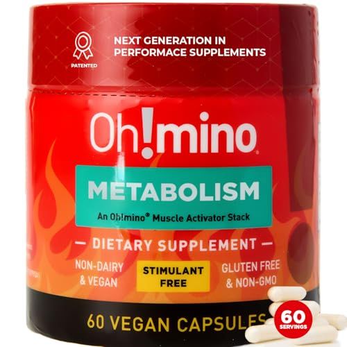 Oh!mino Metabolism Support Supplement for Efficient Fat to Energy Conversion wL-Carnitine, Phenylcapsaicin, Vitamin B3 - Non-Jitters, Stimulant-Free, Vegan, Non-Dairy Capsules 60 Servings