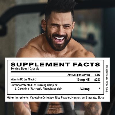Oh!mino Metabolism Support Supplement for Efficient Fat to Energy Conversion wL-Carnitine, Phenylcapsaicin, Vitamin B3 - Non-Jitters, Stimulant-Free, Vegan, Non-Dairy Capsules 60 Servings