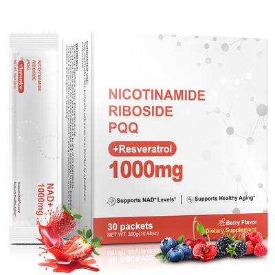 NAD Supplement 1000mg, NAD Nicotinamide Riboside Resveratrol Supplements with PQQ, Extra Strength NMN Alternative for Women Men, NAD Berry Flavor Sticks For Anti-Aging, Energy, Focus - 30 Packets