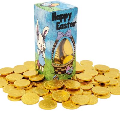 The Dreidel Company Happy Easter Belgian Milk Chocolate Gold Coins, Kosher Certified Dairy, 1LB