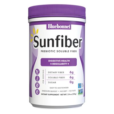 BlueBonnet Nutrition Sunfiber - 6 g of Plant Based Prebiotic Soluble Fiber - Supports Digestive Health - Instant Dissolve - Non-GMO, Vegan, Kosher, Low-FODMAP - Unflavored, 7.4 OZ, 30 Servings