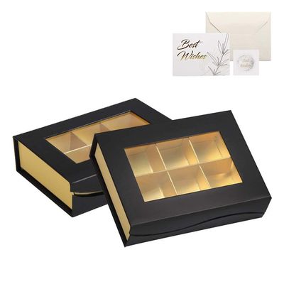 Chocolate Boxes Packaging, Black Chocolate Box Empty Treat Boxes with Magnet Adsorption and Dividers Packing Boxes for Homemade Chocolates, Truffles, Candy,Cookies, Pie 2 pack 6 Lattices