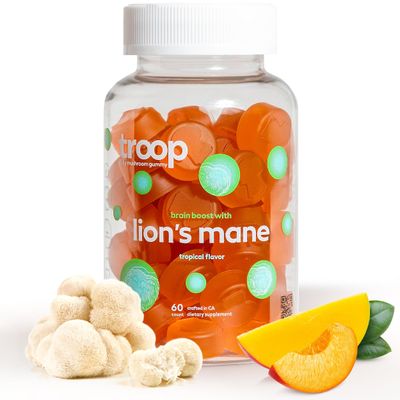 Troop Mushroom Lions Mane Gummies, Supplement for Focus Mood, Cognitive, Immune Memory Support - Brain Boost, Natural Peach Mango Flavored Nootropic with Fruit Body Gummy - Vegan, 60 Count