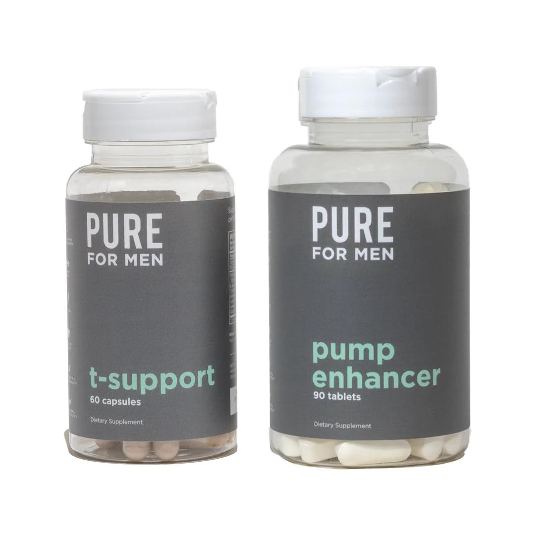 Pure for Men Peak Performance Pack Support Strength, Energy, Endurance Physical Activity Stimulate Workouts with Ashwagandha L-Arginine T-Support, 60 Capsules Pump Enhancer, 90 Tablets